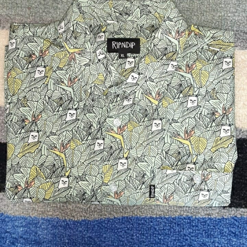 RIPNDIP Leafy Nermal cat button up